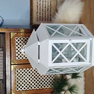 . White Metal Lantern - Tea Light Candle Holder Lantern with Wall Mount